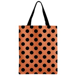 Polka Dots - Black On Cantaloupe Orange Zipper Classic Tote Bag by FashionBoulevard