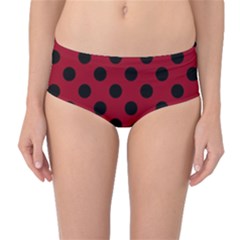 Polka Dots Black On Carmine Red Mid-waist Bikini Bottoms by FashionBoulevard