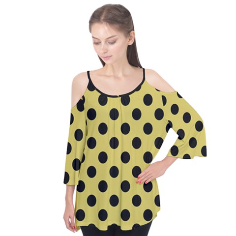 Polka Dots Black On Ceylon Yellow Flutter Tees by FashionBoulevard