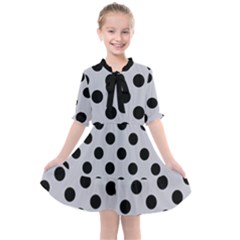 Polka Dots Black On Cloudy Grey Kids  All Frills Chiffon Dress by FashionBoulevard