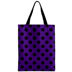 Polka Dots Black On Imperial Purple Zipper Classic Tote Bag by FashionBoulevard