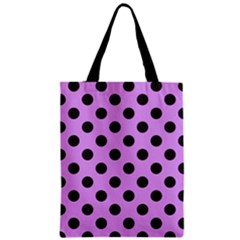 Polka Dots Black On Lavender Purple Zipper Classic Tote Bag by FashionBoulevard