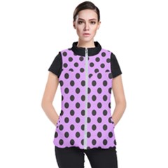 Polka Dots Black On Lavender Purple Women s Puffer Vest by FashionBoulevard