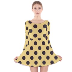 Polka Dots Black On Mellow Yellow Long Sleeve Velvet Skater Dress by FashionBoulevard