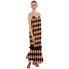 Block Fiesta Black And Cantaloupe Orange Cami Maxi Ruffle Chiffon Dress by FashionBoulevard