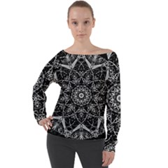 Black And White Pattern Off Shoulder Long Sleeve Velour Top