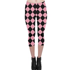 Block Fiesta Black And Flamingo Pink Capri Leggings  by FashionBoulevard