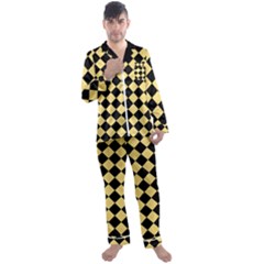 Block Fiesta Black And Mellow Yellow Men s Satin Pajamas Long Pants Set by FashionBoulevard