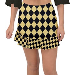 Block Fiesta Black And Mellow Yellow Fishtail Mini Chiffon Skirt by FashionBoulevard