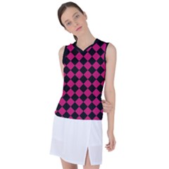 Block Fiesta Black And Peacock Pink Women s Sleeveless Sports Top