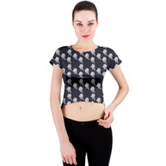 White Rose In Blue Crew Neck Crop Top by snowwhitegirl