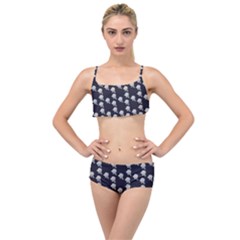 White Rose In Blue Layered Top Bikini Set by snowwhitegirl