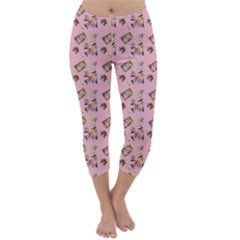 Robin Art Pink Pattern Capri Winter Leggings 