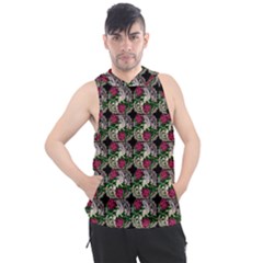 Doily Rose Pattern Black Men s Sleeveless Hoodie