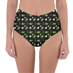 Green Elephant Pattern Reversible High-waist Bikini Bottoms