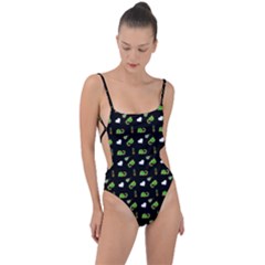 Green Elephant Pattern Tie Strap One Piece Swimsuit by snowwhitegirl