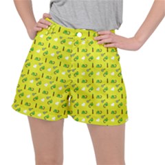 Green Elephant Pattern Yellow Ripstop Shorts by snowwhitegirl