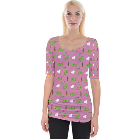 Green Elephant Pattern Mauve Wide Neckline Tee by snowwhitegirl