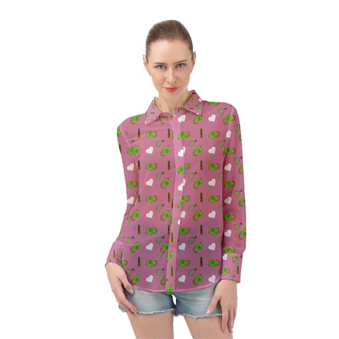 Green Elephant Pattern Mauve Long Sleeve Chiffon Shirt by snowwhitegirl