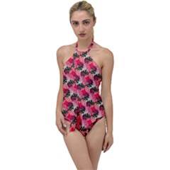 Doily Rose Pattern Watermelon Pink Go With The Flow One Piece Swimsuit by snowwhitegirl