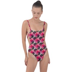 Doily Rose Pattern Watermelon Pink Tie Strap One Piece Swimsuit by snowwhitegirl