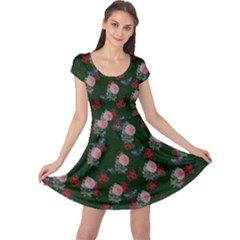 Dark Floral Butterfly Green Cap Sleeve Dress by snowwhitegirl