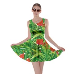 Red Flowers And Green Plants At Outdoor Garden Skater Dress by dflcprintsclothing