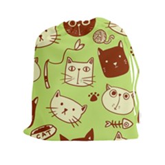 Cute Hand Drawn Cat Seamless Pattern Drawstring Pouch (2xl) by Vaneshart