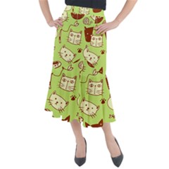 Cute Hand Drawn Cat Seamless Pattern Midi Mermaid Skirt by Vaneshart