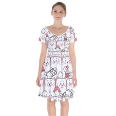 Cute Cat Chef Cooking Seamless Pattern Cartoon Short Sleeve Bardot Dress by Vaneshart