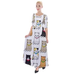 Cat Kitten Seamless Pattern Half Sleeves Maxi Dress by Vaneshart