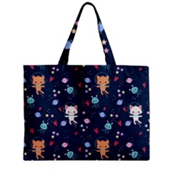 Cute Astronaut Cat With Star Galaxy Elements Seamless Pattern Zipper Mini Tote Bag by Vaneshart