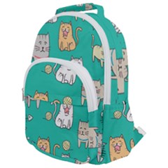 Seamless Pattern Cute Cat Cartoon With Hand Drawn Style Rounded Multi Pocket Backpack by Vaneshart