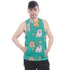 Seamless Pattern Cute Cat Cartoon With Hand Drawn Style Men s Sleeveless Hoodie by Vaneshart