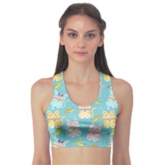 Vector Seamless Pattern With Colorful Cats Fish Sports Bra