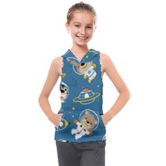 Seamless Pattern Funny Astronaut Outer Space Transportation Kids  Sleeveless Hoodie by Vaneshart