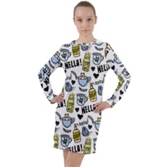 Everyday Things Pattern Long Sleeve Hoodie Dress by Vaneshart