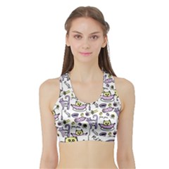 Hand Drawn Cute Cat Pattern Sports Bra With Border by Vaneshart