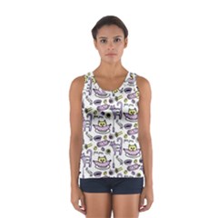 Hand Drawn Cute Cat Pattern Sport Tank Top  by Vaneshart