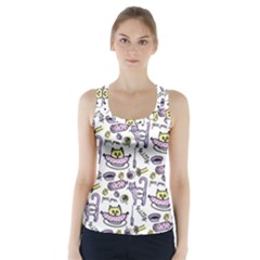 Hand Drawn Cute Cat Pattern Racer Back Sports Top by Vaneshart