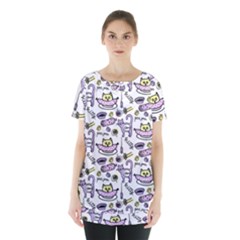 Hand Drawn Cute Cat Pattern Skirt Hem Sports Top by Vaneshart