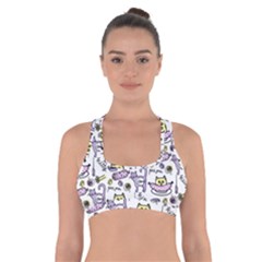 Hand Drawn Cute Cat Pattern Cross Back Sports Bra by Vaneshart