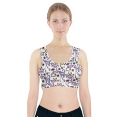 Hand Drawn Cute Cat Pattern Sports Bra With Pocket by Vaneshart