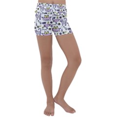 Hand Drawn Cute Cat Pattern Kids  Lightweight Velour Yoga Shorts by Vaneshart