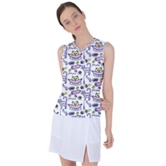 Hand Drawn Cute Cat Pattern Women s Sleeveless Sports Top by Vaneshart