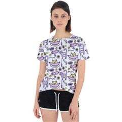 Hand Drawn Cute Cat Pattern Open Back Sport Tee by Vaneshart