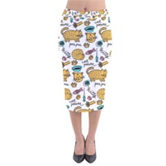 Hand Drawn Kitten Pattern With Elements Velvet Midi Pencil Skirt by Vaneshart