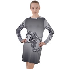 Decorative Clef, Zentangle Design Long Sleeve Hoodie Dress