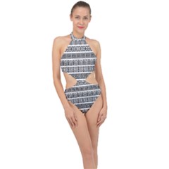 Borders Ikat Ethnic Frame Tribal Halter Side Cut Swimsuit