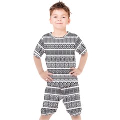 Borders Ikat Ethnic Frame Tribal Kids  Tee And Shorts Set by Wegoenart